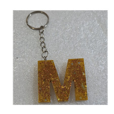 Gold Glitter Letter M Key Chain - Acrylic  Metal Unisex Letter Theme