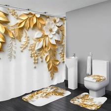 Chrainy 4Pcs Golden Leaves Shower Curtain 70.8"W x 70.8"L (Pack of 4), Gold