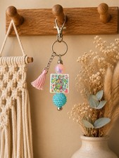 Pink Blue Multicolor Beaded Tasseled Key Chain Boho Style for Women