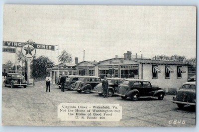 c1930's Virginia Diner Wakefield Virginia WV Texaco Gas Station Cars Postcard