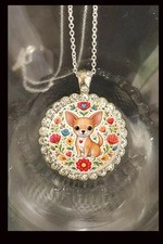 Collana Chihuahua cucciolo cane fiori argento 925 ottima confezione regalo strass