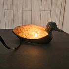 Amber Glass Duck Mallard Brass Night Light Desk Table Lamp Tiffany Style Vintage
