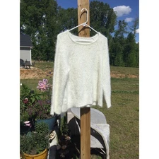 Lou & Grey Womens Eyelash Sweater Size Small White Beachy Preppy Soft Girl Fuzzy