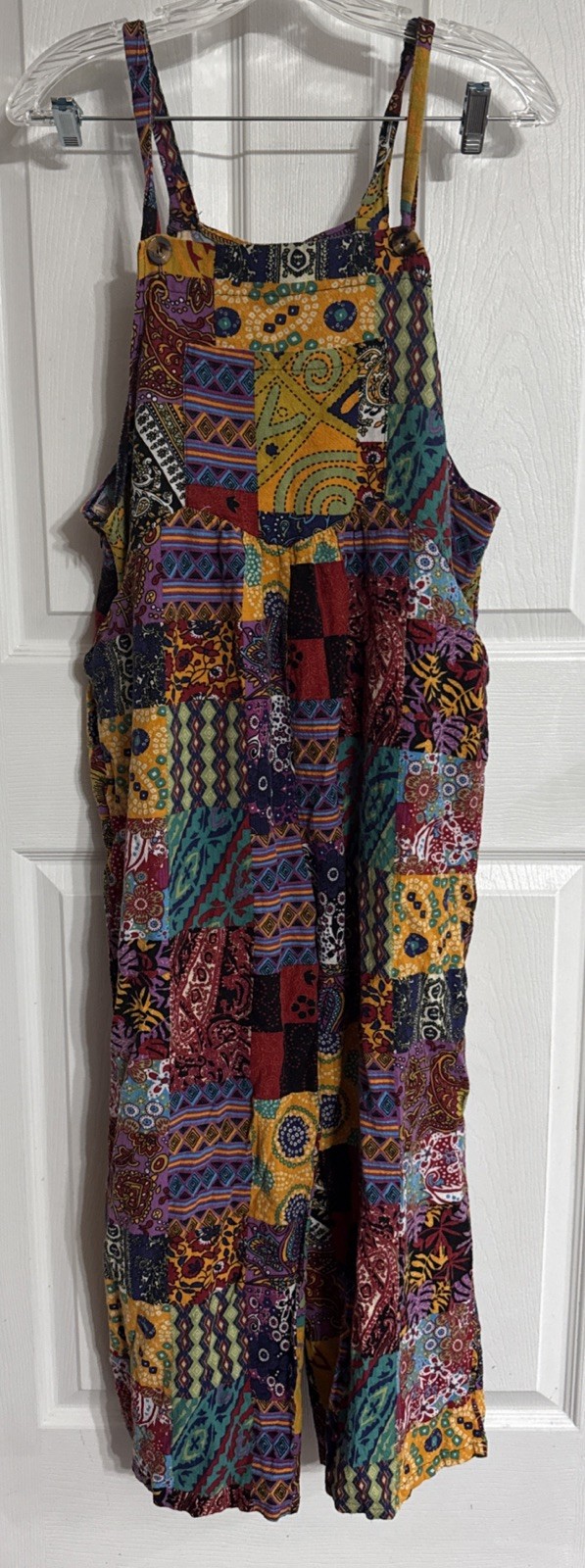 BOHO PATCHWORK Overalls Jumpsuit, Size Large, Col… - image 1