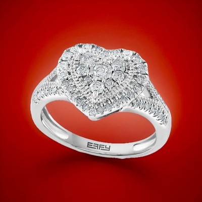 NEW! EFFY STERLING SILVER & DIAMOND HEART RING /Sz.7 /MSRP $1,275 / Great Gift !