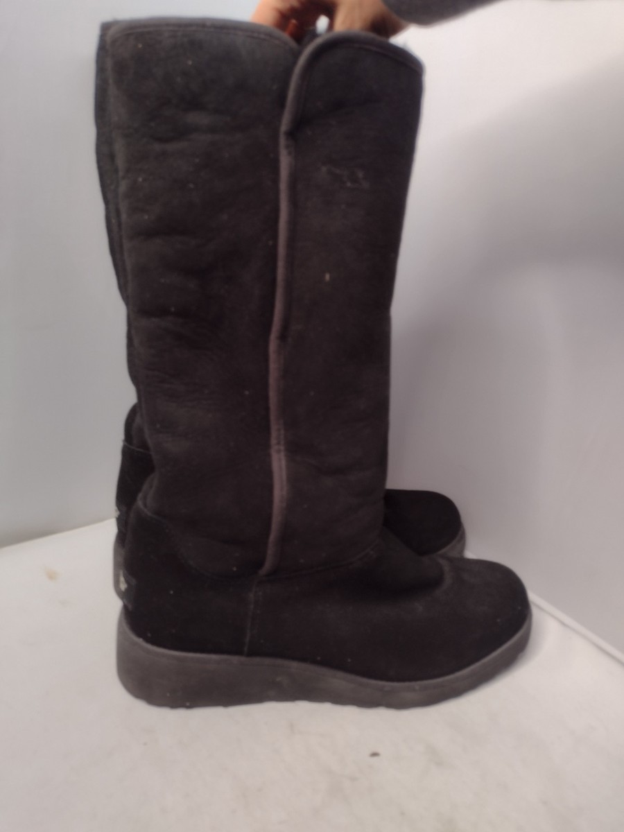 UGG Women's Kara Classic Tall Slim Black Boots 10 Wedge Suede A6 View 3