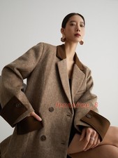 Womens Coffee Suit Jacket Business Korean Button Loose Casual Wool Warm Jackets