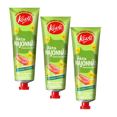 3x Kavli Real Mayonnaise 275g Swedish Mayo Tube Rapeseed Oil Egg Mustard