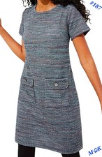 LOFT Tweed Short Sleeve Shift Dress Tie Back Size 6T (Tall) Women Career Stretc