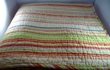 PB Pottery Barn Teen Full/Queen Reversible Quilt Stripe Bright Pink Blue 82x84