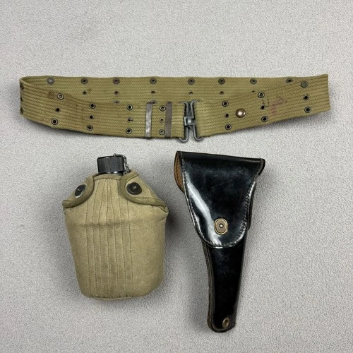 WW2 US Army Military Canvas Pistol Web Belt Canteen Soldier Gear