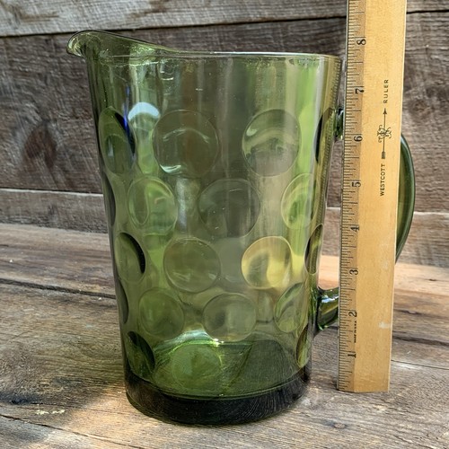 Vtg Glass Pitcher Eldorado Green Avocado Dots By Hazel Atlas 56oz Tablescaping - Picture 12 of 13