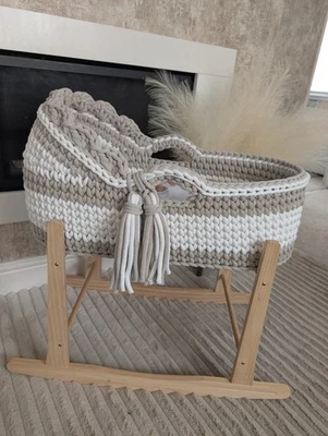 ZOE'S KNITS 77cm X 32cm Crochet Moses Basket+mattress 10 Weeks Delivery STAND NOT INCLUDED
