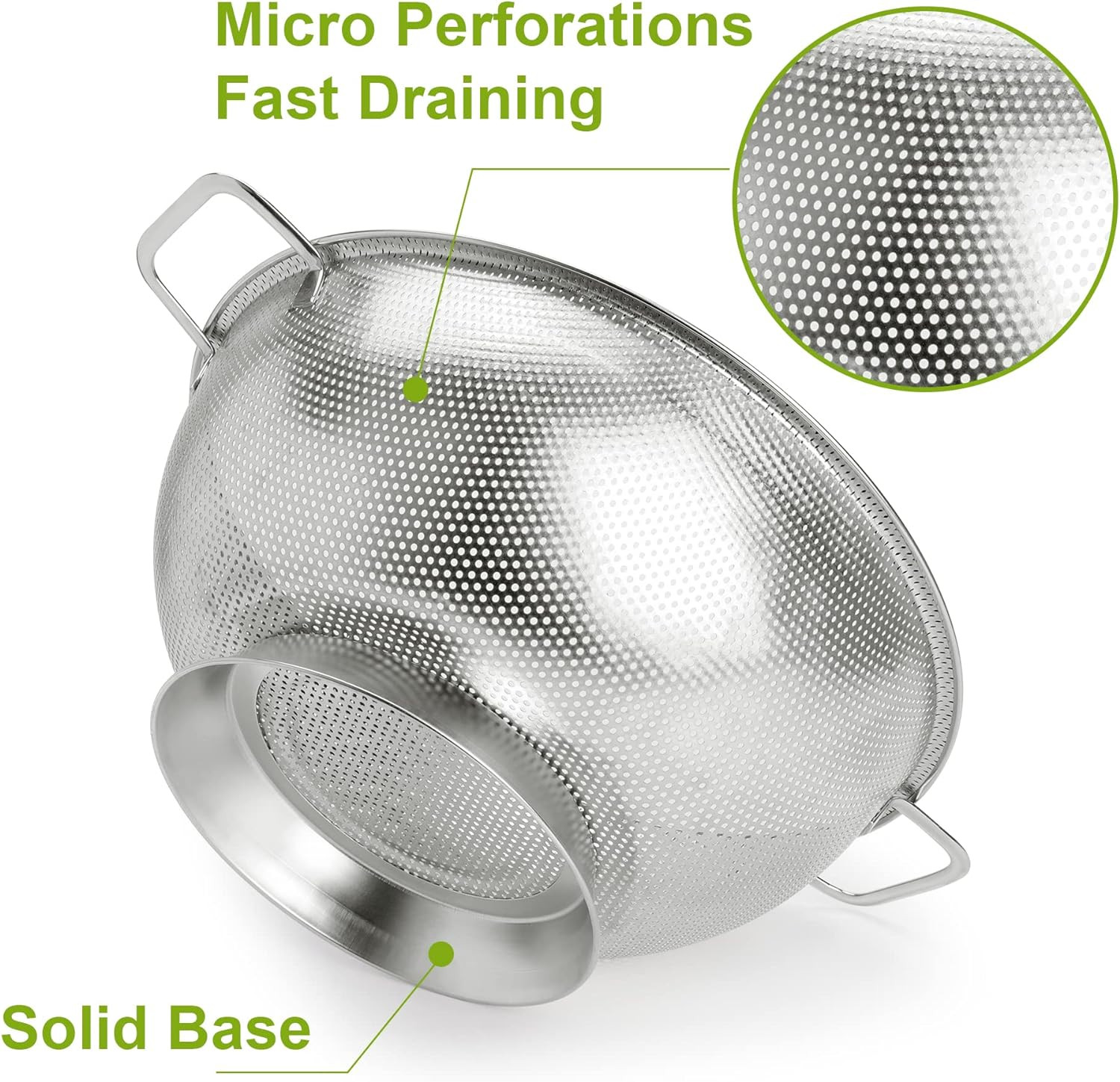 Colander Stainless Steel 5-Quart, Dishwasher Safe Strainer