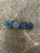Retro Midnight Blue/Violet Druzy Glitter Cabochon Vintage Bronze Large Barrette