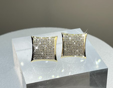 10K Yellow Gold Natural Pave Diamonds .72 tcw Square Kite Earrings Studs Kc