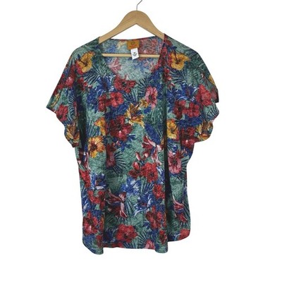RUBY RD Womens 3X Floral Tropical Short Sleeve Scoop Neck Studded Casual Top