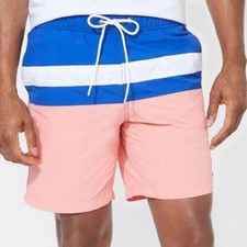 Nautica Men's Color blocked 8" Swim Trunks Neon coral pink Size L MSRP 60