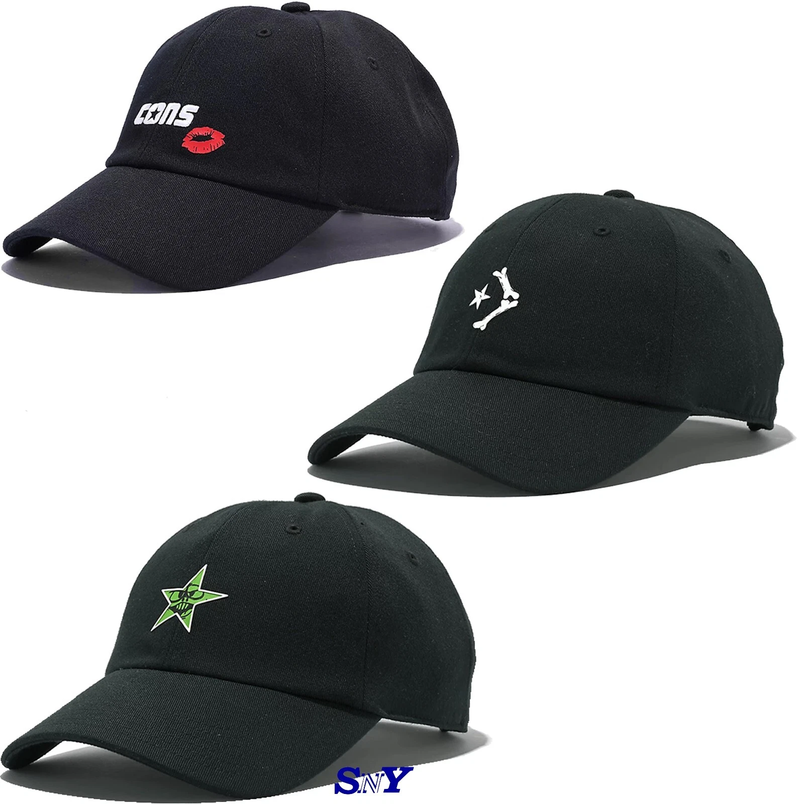 CONVERSE Men's Unisex Black Hat Cap Adjustable Stapback One Size Fit All