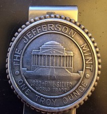 1974 Money Clip Jefferson Mint Medal Bent Corner-999 Silver 1 Oz Ounce Art Round 104.99 per troy oz