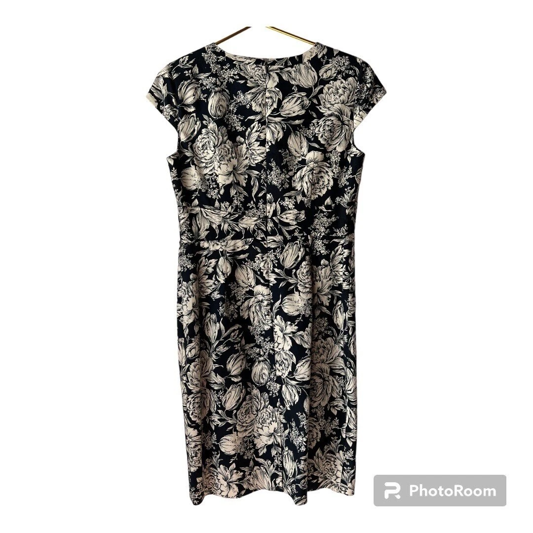 OFF WHITE Abito donna Ann Taylor Shift tubino cappuccio maniche floreale taglia 6 blu bianco sporco