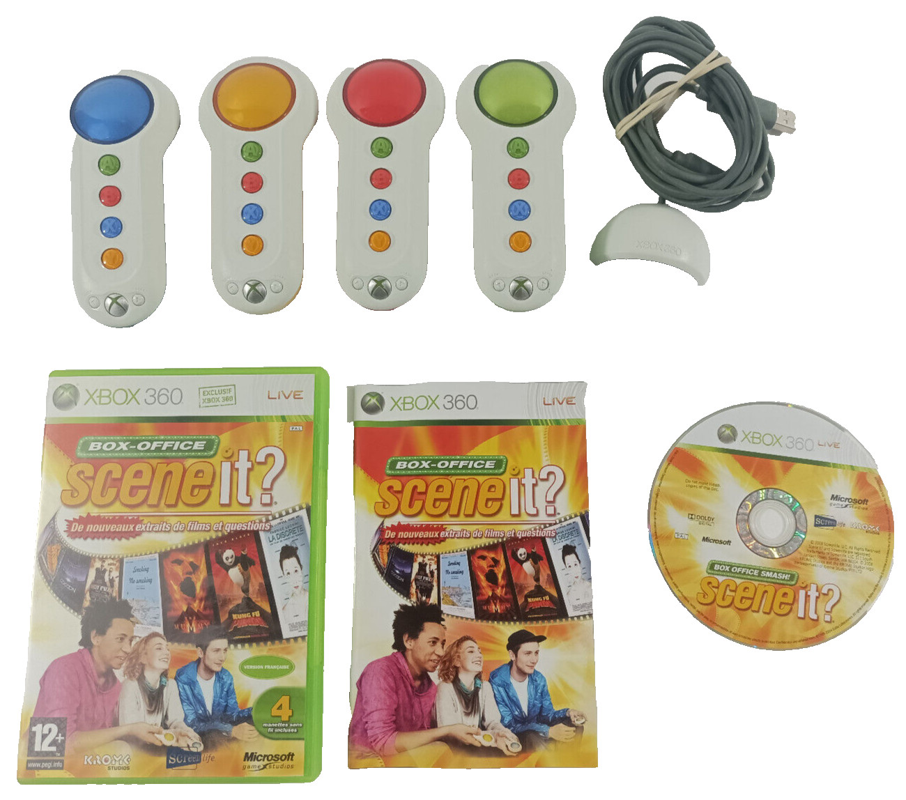 Jeu XBOX 360 VF Scene It Cinema En Folie avec 4 Buzzers et Recepteur