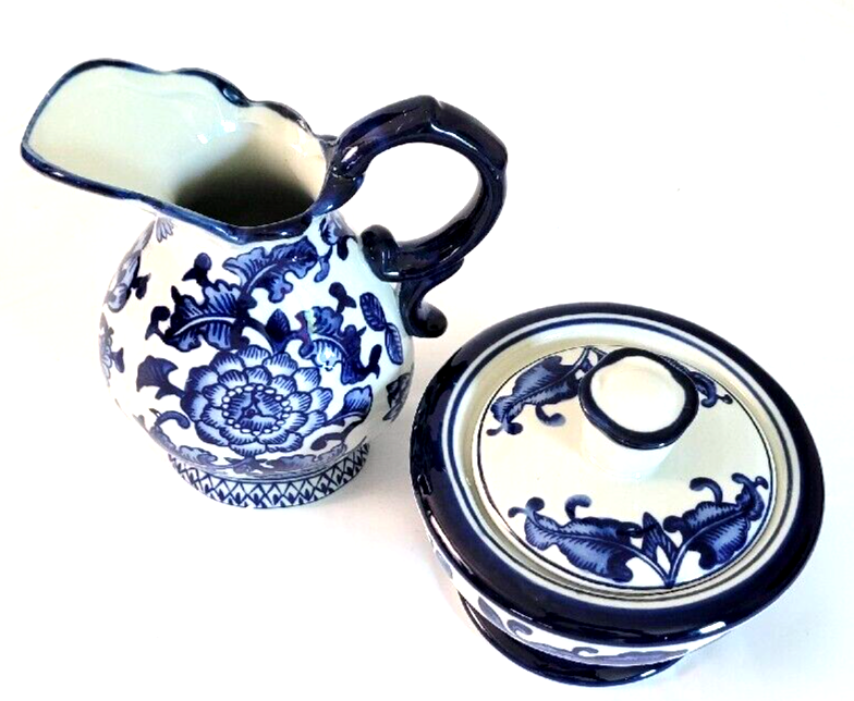 Ceramic Floral Blue and White Sugar & Cream Set The Bombay Company eBay