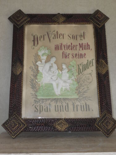 Antique TRAMP Arts & Crafts Wood Painting Frame Black Forest Germany old picture - Picture 7 of 9