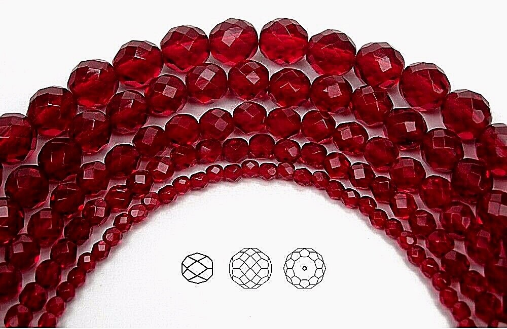 Czech Fire Polished Round Faceted Glass Beads in Siam color, dark
