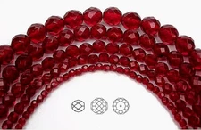 Czech Fire Polished Round Faceted Glass Beads in Siam color, dark red 3-12mm
