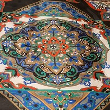 Vtg SunkyungSa Scarf Medallion Design Aqua Red Black Fashion Accessory 34x36"