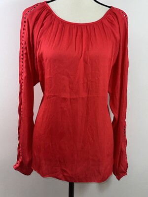 ANN TAYLOR LOFT Solid  Long Perforated Sleeve Top Womens Size M