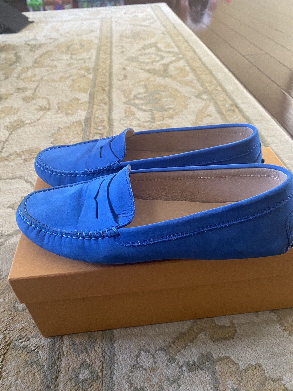 Tods Womens Suede Moccasins Blue Driving Shoes EU 37/ US 7 eBay