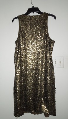 NWT Vince Camuto Utility Bill Bronze Gold (Military Green) Sequin Tank  Dress L