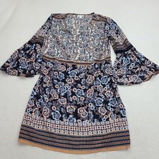 Westport 1962 Dress Womens Medium Long Flare Sleeve Black Multicolor Floral