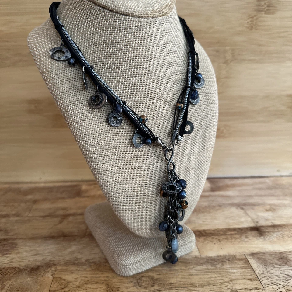 Corrente de contas Coldwater Creek Y gota frisada metal pendurada preta com fio 18-20” - Imagem 4 de 4