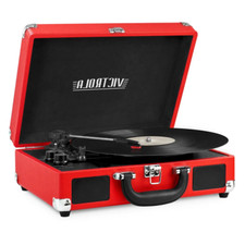RECORD PLAYER Bluetooth Portable Suitcase with 3-Speed Turntable, Speakers Red