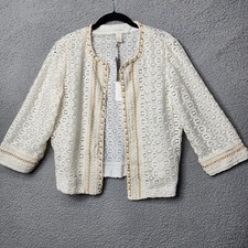 CHICO'S Blazer Womens Size 1 Cream Artisan Embellished Lace NWT Jacket