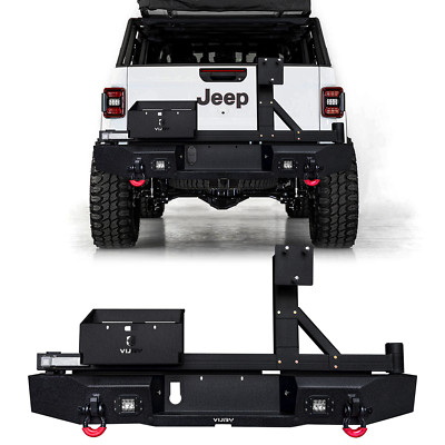 Vijay For 2020-2026 Jeep Gladiator JT Steel Rear Bumper W/Tire Carrier&LED Light