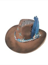 Women  s Custom Western/Fedora Hat-Tazzle  s 1of1-Brown Felt, Bird, Guitar Etc Etc