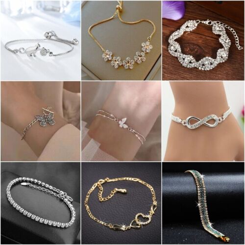 Bracelet cristal zircone argent 925 or cube femmes bijoux de mariage - Photo 1 sur 43