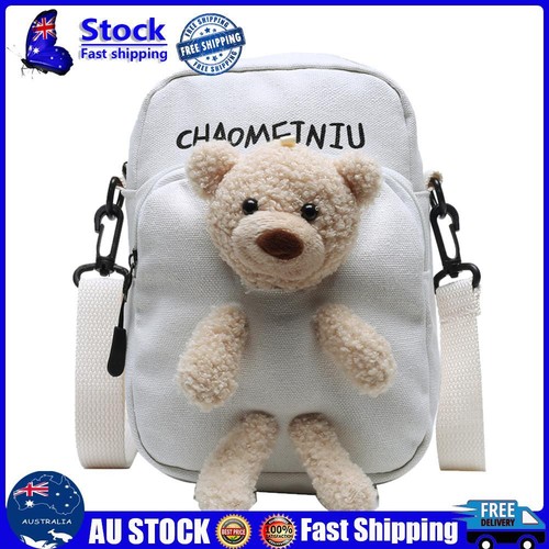  Cute Bear Crossbody Bag Women Canvas Shoulder Doll Decor Handbag
