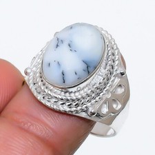 Dendrite Opal Gemstone Handmade 925 Sterling Silver Jewelry Ring Size 9 US