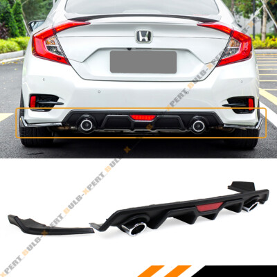 For 16-2021 Civic 4dr Sedan LED Brake Light Bumper Diffuser+ 2 Side Apron Spats 