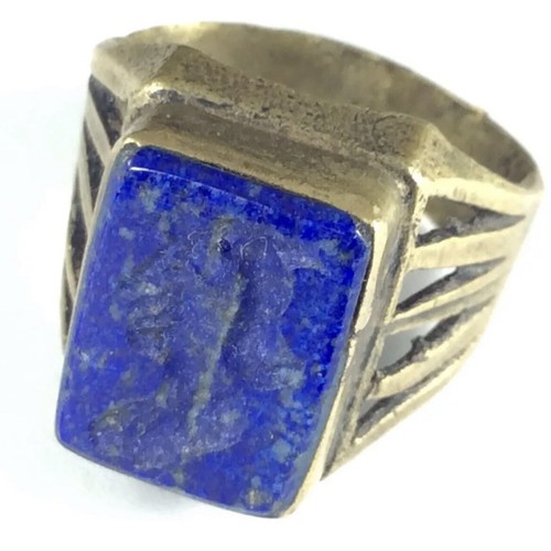 Middle Eastern BLUE Agate Ring Yemen Handmade Rare  Antique Jewelry Gift 