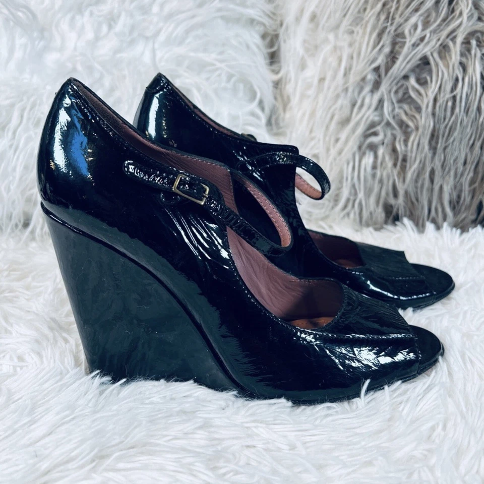 Zapatos Barney's New York Derek Lam precio de venta sugerido por el fabricante $695 tacón de cuña charol negro 39 7 Foto 4 de 4