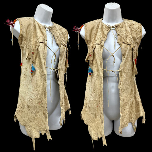 Vintage 1960s/70s Kids Leather Whipstitch Native American Beaded Fringe Vest