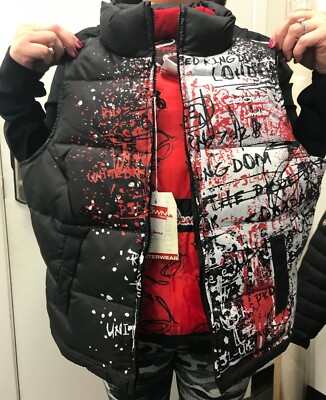 Pepe Jeans London Goose Down Filled Puffer Vest Graffiti~Goose Down Filled NWT
