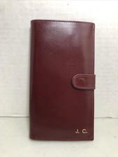 vintage genuine leather burgundy passport wallet J C embossed
