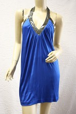 200 BCBG LARKSPUR BLUE "IRT64802" SEQUIN HALTER ACETATE JERSEY DRESS NWT XS